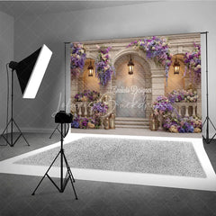 Lofaris Elegant Balcony Photography Backdrop with Purple Wisteria Architectural Columns Wedding Photo Background