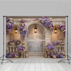Lofaris Elegant Balcony Photography Backdrop with Purple Wisteria Architectural Columns Wedding Photo Background