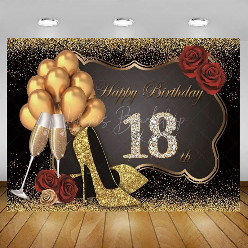 Lofaris Elegant Balloons Glitter Happy 18th Birthday Backdrop Sparkle Diamonds Womens Party Decor