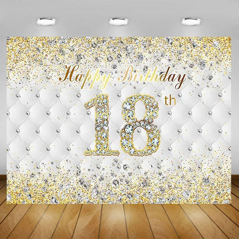 Lofaris Elegant Balloons Glitter Happy 18th Birthday Backdrop Sparkle Diamonds Womens Party Decor