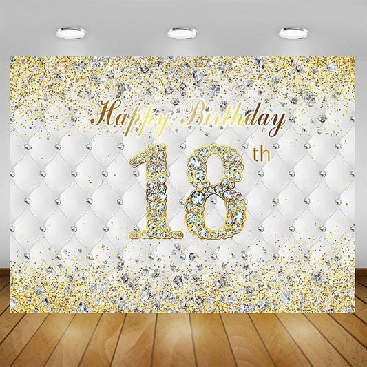 Lofaris Elegant Balloons Glitter Happy 18th Birthday Backdrop Sparkle Diamonds Womens Party Decor
