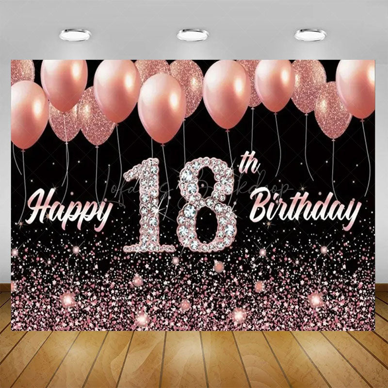 Lofaris Elegant Balloons Glitter Happy 18th Birthday Backdrop Sparkle Diamonds Womens Party Decor