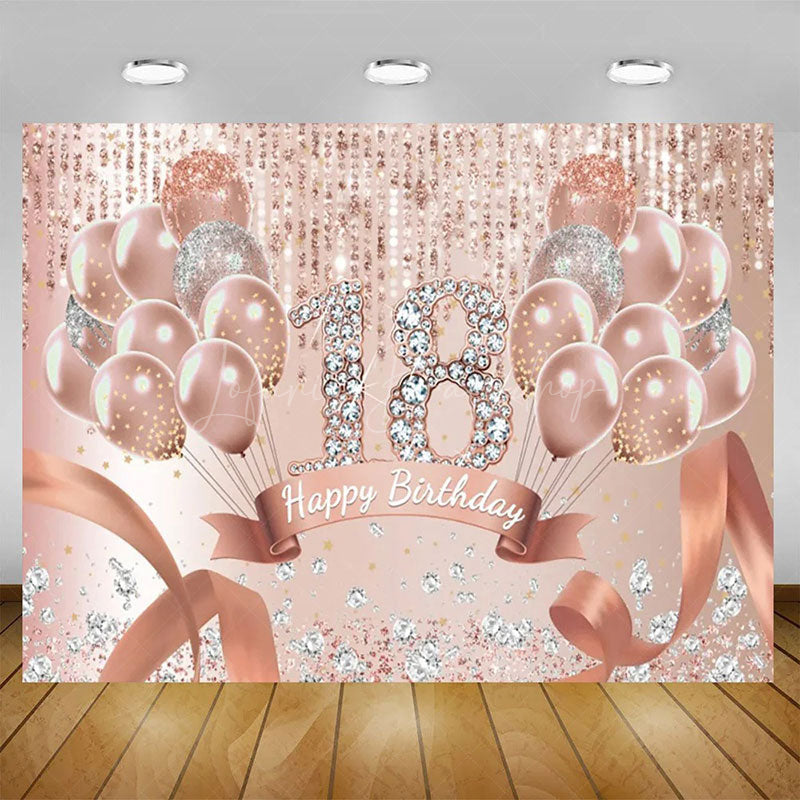 Lofaris Elegant Balloons Glitter Happy 18th Birthday Backdrop Sparkle Diamonds Womens Party Decor