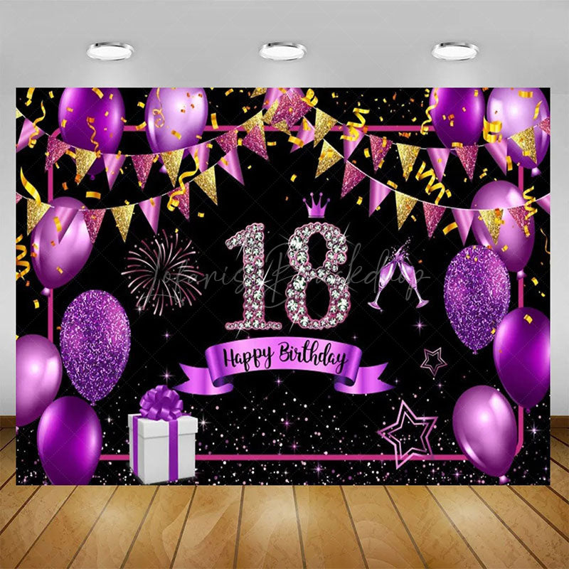 Lofaris Elegant Balloons Glitter Happy 18th Birthday Backdrop Sparkle Diamonds Womens Party Decor