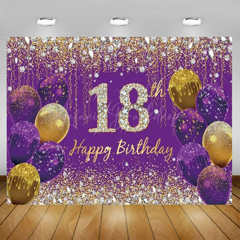 Lofaris Elegant Balloons Glitter Happy 18th Birthday Backdrop Sparkle Diamonds Womens Party Decor