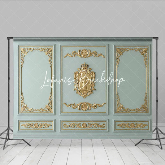 Lofaris Elegant Baroque Gold Ornate Moldings Photography Backdrop Light Blue Green Classical Wall Panel Decor for Portraits