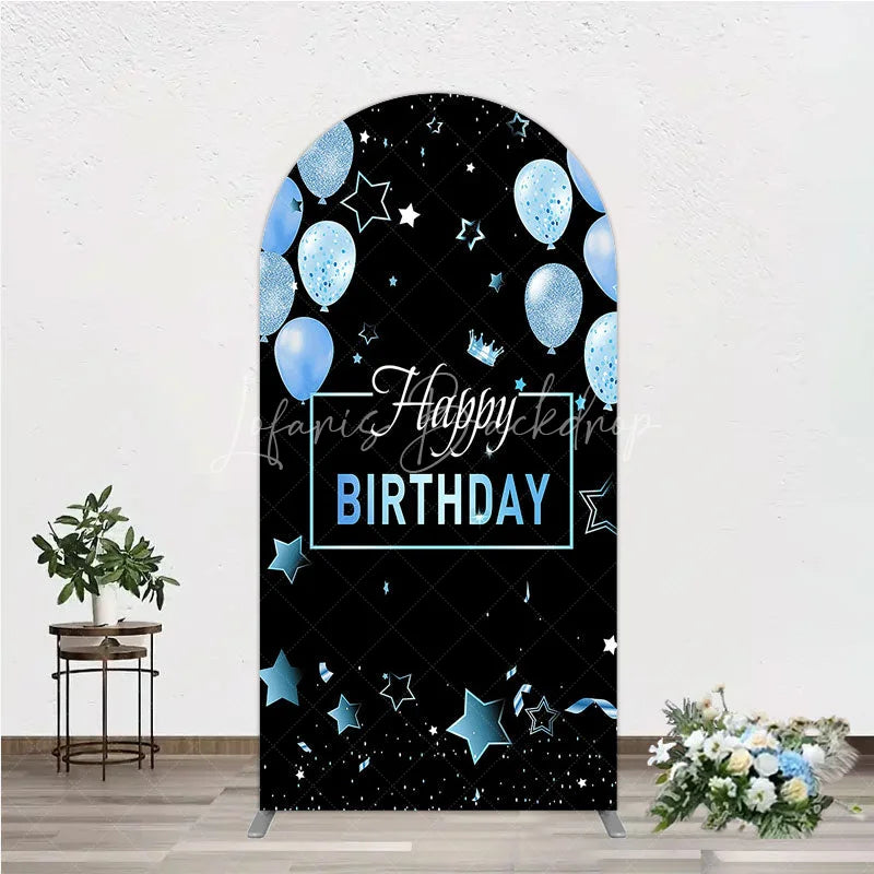 Lofaris Elegant Black and Blue Happy Birthday Arch Backdrop Kit Festive Balloons Stars Crown Party Decor