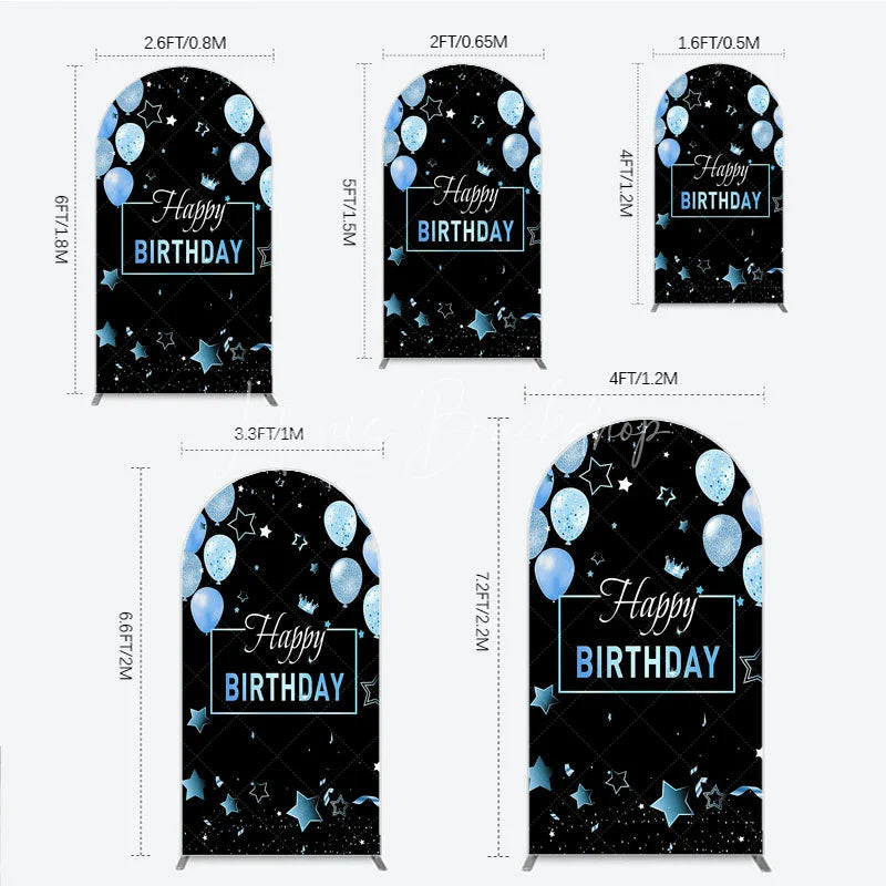 Lofaris Elegant Black and Blue Happy Birthday Arch Backdrop Kit Festive Balloons Stars Crown Party Decor