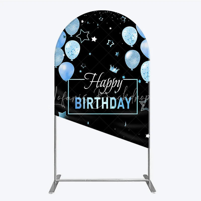 Lofaris Elegant Black and Blue Happy Birthday Arch Backdrop Kit Festive Balloons Stars Crown Party Decor