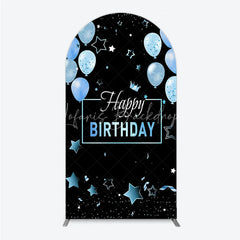 Lofaris Elegant Black and Blue Happy Birthday Arch Backdrop Kit Festive Balloons Stars Crown Party Decor