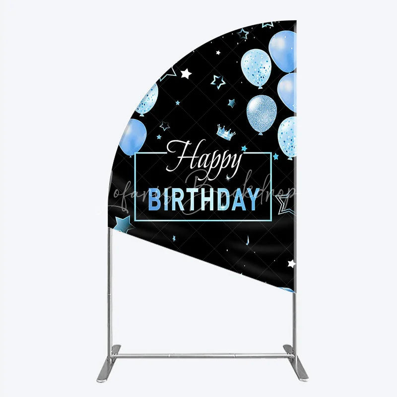 Lofaris Elegant Black and Blue Happy Birthday Half Moon Arch Backdrop Kit Festive Balloons Stars Crown Party Decor