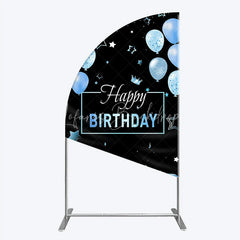 Lofaris Elegant Black and Blue Happy Birthday Half Moon Arch Backdrop Kit Festive Balloons Stars Crown Party Decor