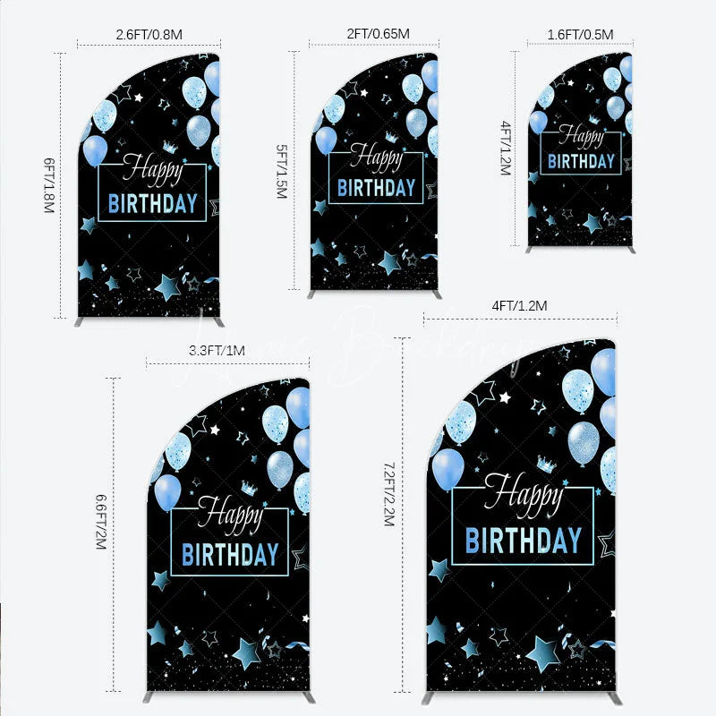 Lofaris Elegant Black and Blue Happy Birthday Half Moon Arch Backdrop Kit Festive Balloons Stars Crown Party Decor