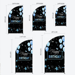Lofaris Elegant Black and Blue Happy Birthday Half Moon Arch Backdrop Kit Festive Balloons Stars Crown Party Decor
