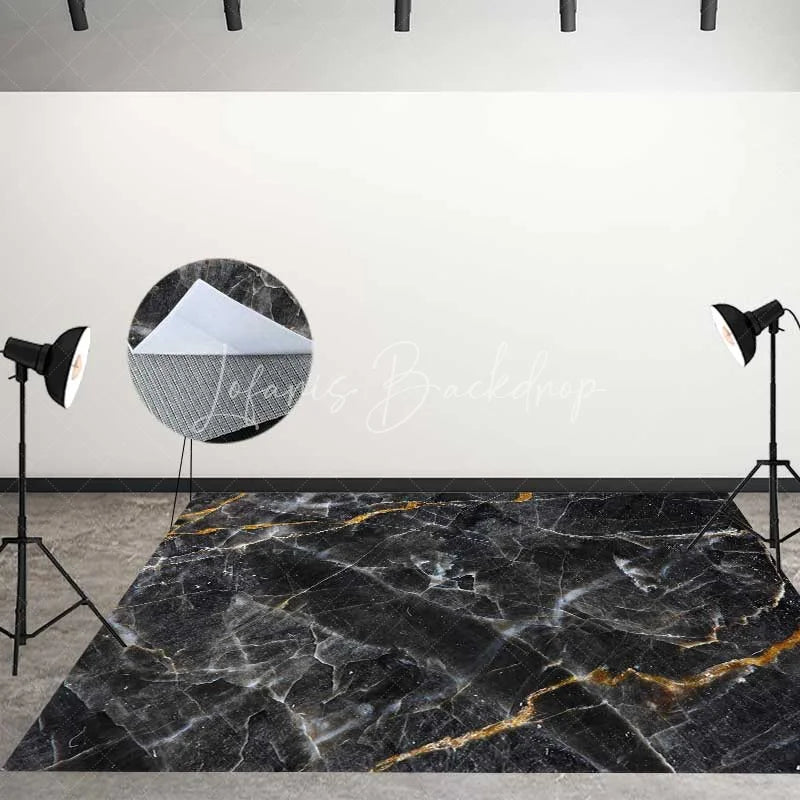 Lofaris Elegant Black and Gold Crown Combo Set Backdrop with Feathers Marble Floor