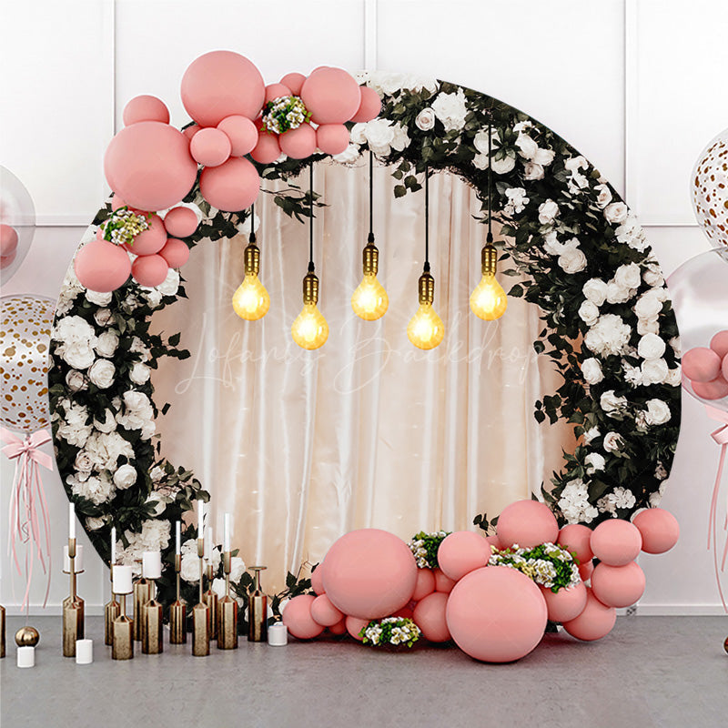 Lofaris Elegant Black and Gold Floral Round Backdrop Wedding or Anniversary Party Romantic Moody Botanical Photo Prop