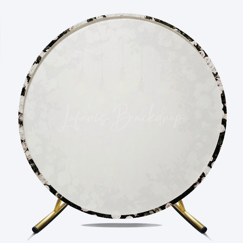 Lofaris Elegant Black and Gold Floral Round Backdrop Wedding or Anniversary Party Romantic Moody Botanical Photo Prop