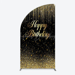 Lofaris Elegant Black and Gold Glitter Happy Birthday Half Moon Arch Backdrop Festive Party Decoration