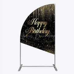Lofaris Elegant Black and Gold Glitter Happy Birthday Half Moon Arch Backdrop Festive Party Decoration