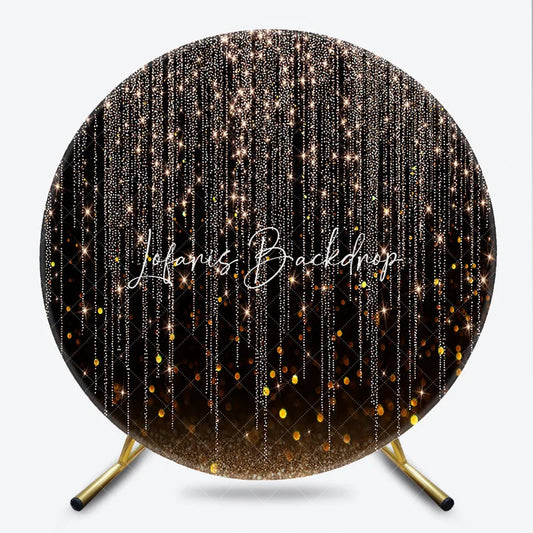 Lofaris Elegant Black and Gold Glitter String Lights Round Backdrop Sparkling Bokeh for Festive Party Celebration Decor
