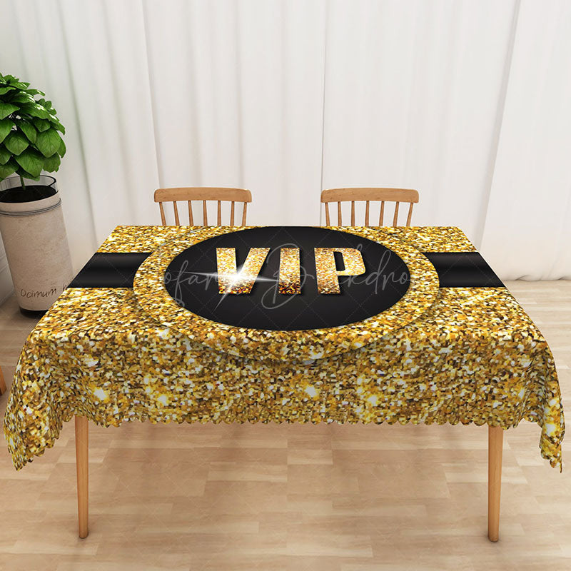 Lofaris Elegant Black and Gold Glitter Tablecloth Modern Sparkle Decor for Birthday Anniversary or Holiday Party