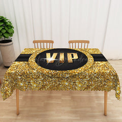 Lofaris Elegant Black and Gold Glitter Tablecloth Modern Sparkle Decor for Birthday Anniversary or Holiday Party
