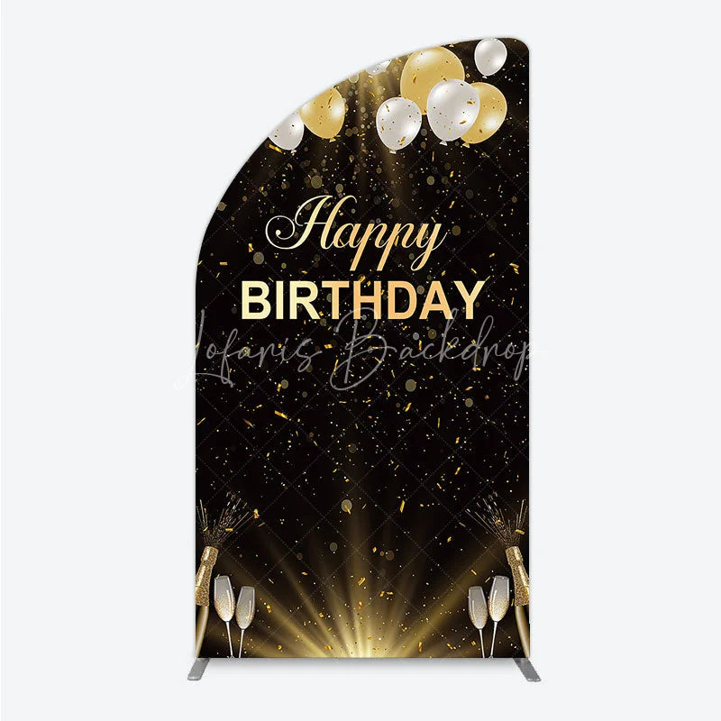 Lofaris Elegant Black and Gold Happy Birthday Half Moon Arch Backdrop Festive Balloons Confetti Champagne Decor