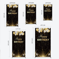Lofaris Elegant Black and Gold Happy Birthday Rectangle Backdrop Festive Balloons Confetti Champagne Decor