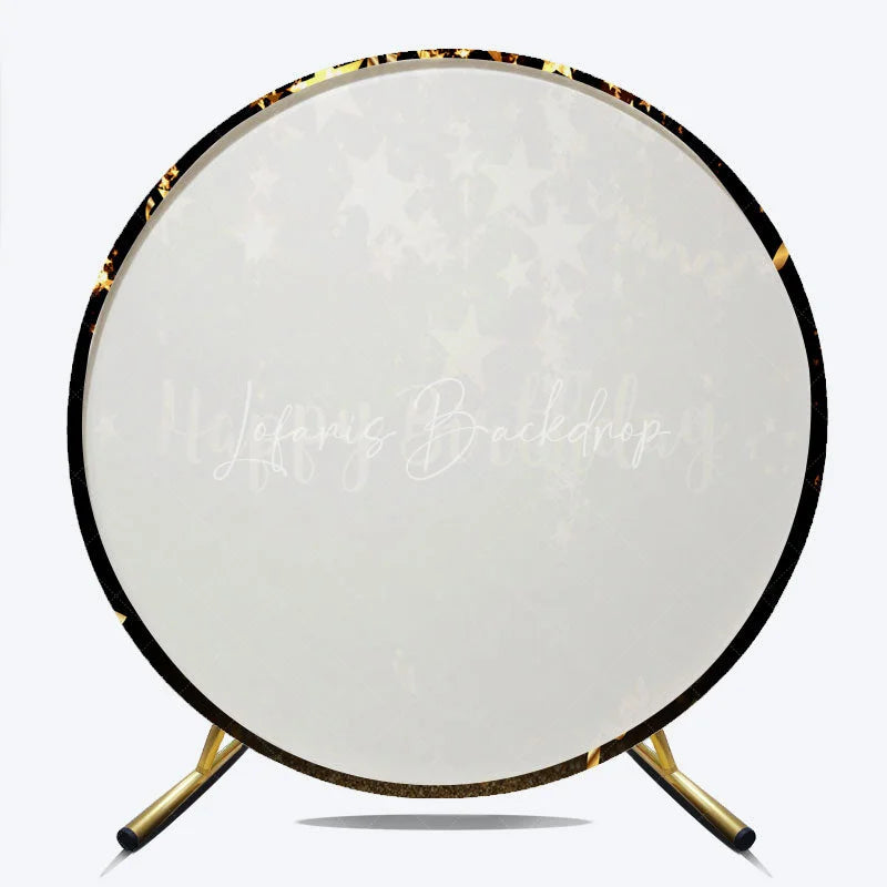 Lofaris Elegant Black and Gold Happy Birthday Round Backdrop Sparkling Stars Glitter for Party Celebration