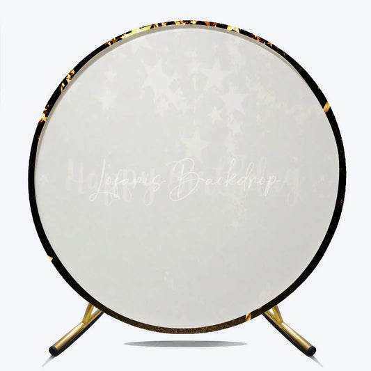 Lofaris Elegant Black and Gold Happy Birthday Round Backdrop Sparkling Stars Glitter for Party Celebration