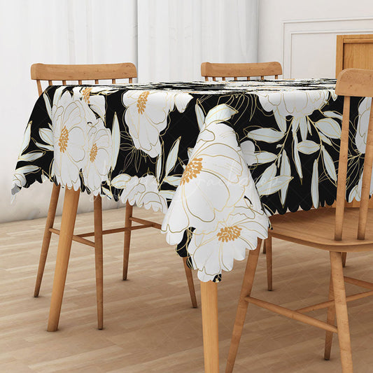 Lofaris Elegant Black and White Floral Tablecloth for Modern Minimalist or Formal Dining Table Decor