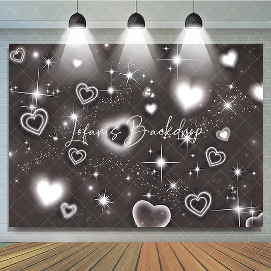 Lofaris Elegant Black and White Glowing Hearts Sparkling Stars Glitter Birthday Backdrop Dreamy Celebration Party Decor