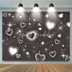 Lofaris Elegant Black and White Glowing Hearts Sparkling Stars Glitter Birthday Backdrop Dreamy Celebration Party Decor
