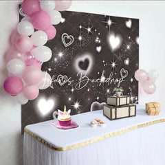 Lofaris Elegant Black and White Glowing Hearts Sparkling Stars Glitter Birthday Backdrop Dreamy Celebration Party Decor