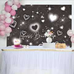 Lofaris Elegant Black and White Glowing Hearts Sparkling Stars Glitter Birthday Backdrop Dreamy Celebration Party Decor