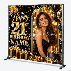 Lofaris Elegant Black Gold Glitter Diamond Happy 21st Birthday Custom Backdrop Personalized Party Celebration Decor