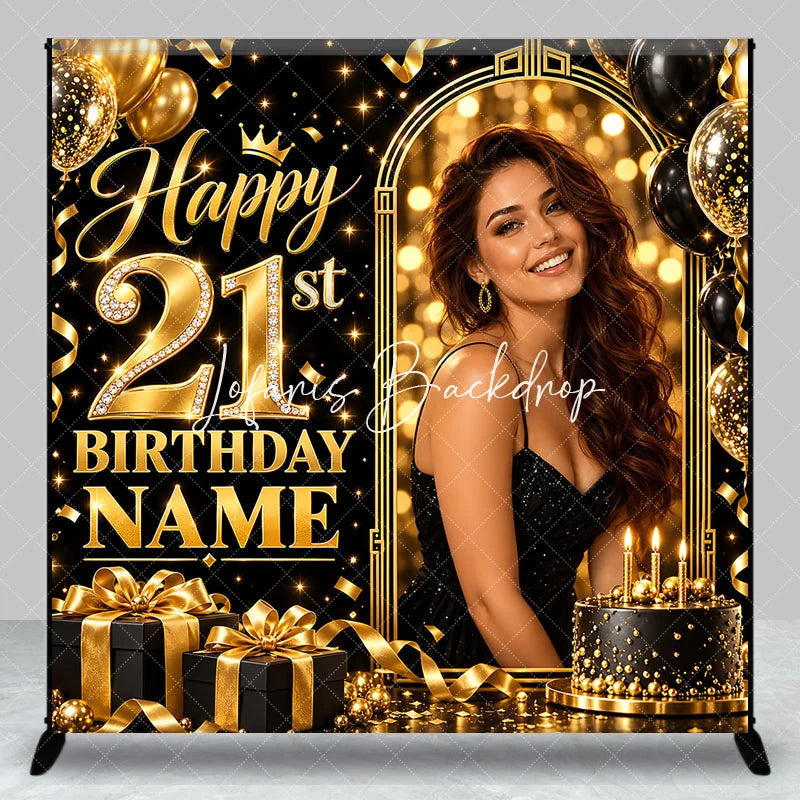 Lofaris Elegant Black Gold Glitter Diamond Happy 21st Birthday Custom Backdrop Personalized Party Celebration Decor