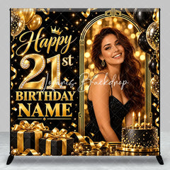 Lofaris Elegant Black Gold Glitter Diamond Happy 21st Birthday Custom Backdrop Personalized Party Celebration Decor