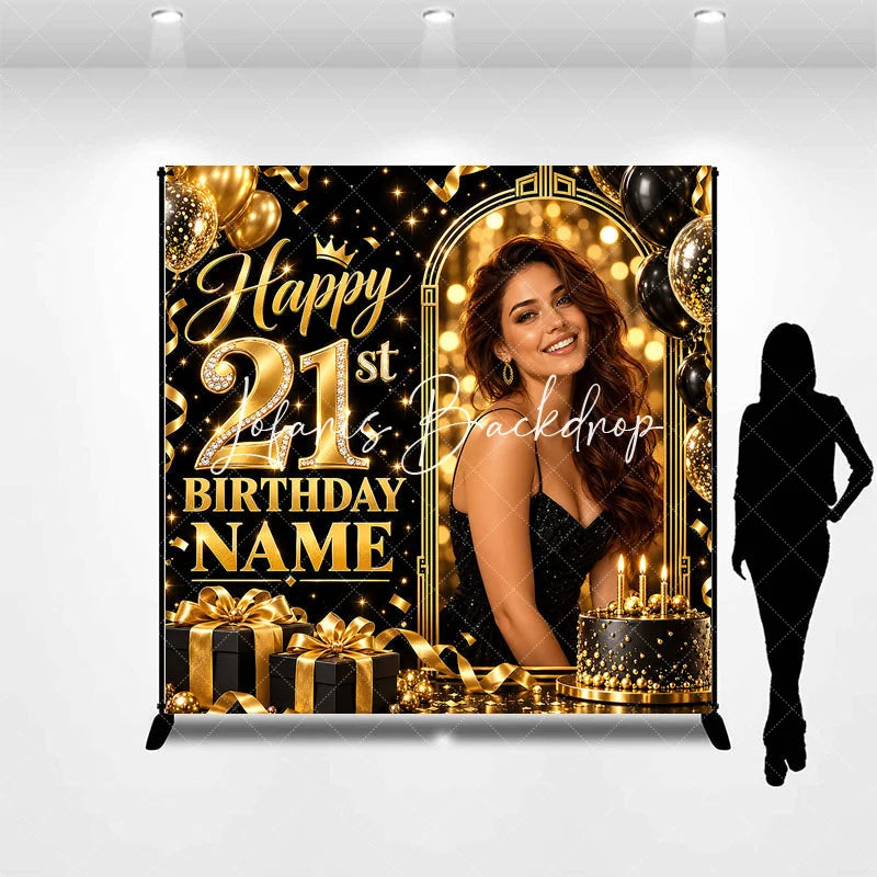 Lofaris Elegant Black Gold Glitter Diamond Happy 21st Birthday Custom Backdrop Personalized Party Celebration Decor
