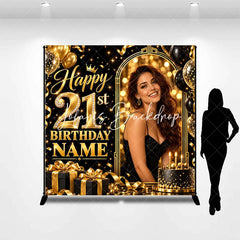 Lofaris Elegant Black Gold Glitter Diamond Happy 21st Birthday Custom Backdrop Personalized Party Celebration Decor