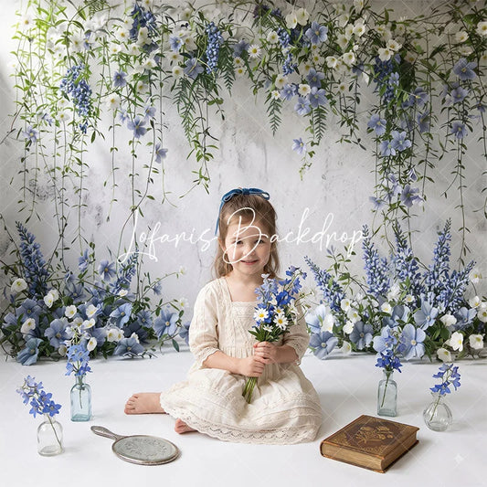 Lofaris Elegant Blue and White Floral Green Vines Textured Wall Combo Set Backdrop Wedding Baby Shower Spring Party Decor