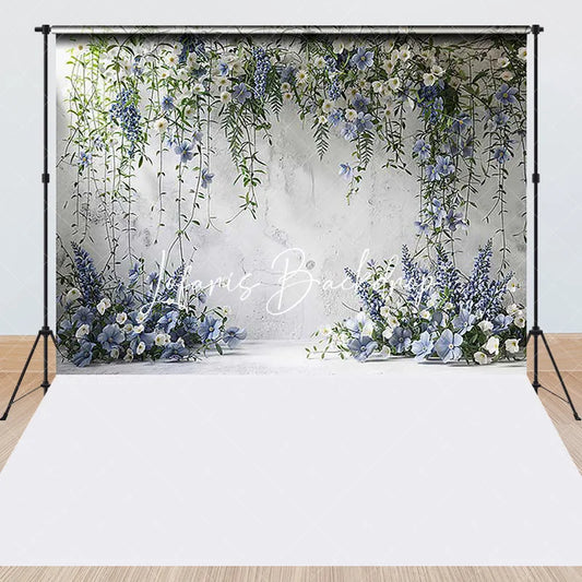 Lofaris Elegant Blue and White Floral Green Vines Textured Wall Combo Set Backdrop Wedding Baby Shower Spring Party Decor