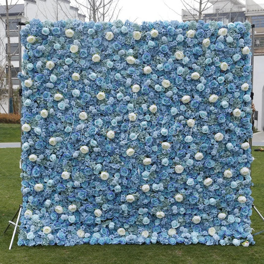 Lofaris Elegant Blue and White Rose Artificial Flower Wall Lush Hydrangea Floral Backdrop for Wedding Party Decor