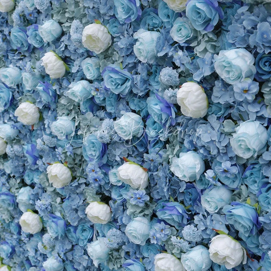 Lofaris Elegant Blue and White Rose Artificial Flower Wall Lush Hydrangea Floral Backdrop for Wedding Party Decor