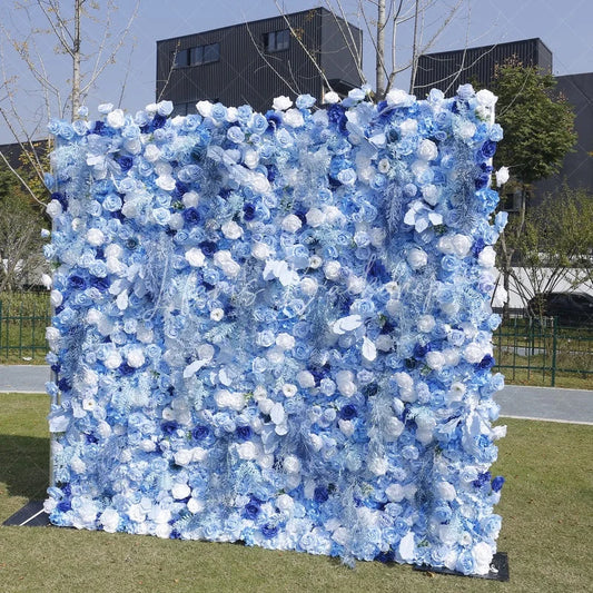 Lofaris Elegant Blue and White Rose Artificial Flower Wall Romantic Floral Backdrop for Wedding Event Decor