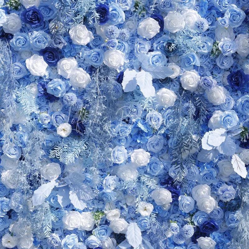 Lofaris Elegant Blue and White Rose Artificial Flower Wall Romantic Floral Backdrop for Wedding Event Decor