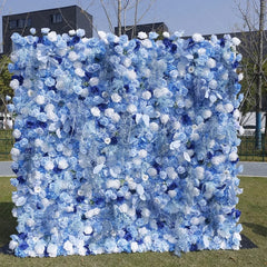 Lofaris Elegant Blue and White Rose Artificial Flower Wall Romantic Floral Backdrop for Wedding Event Decor