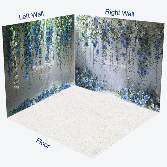 Lofaris Elegant Blue Floral Fine Art Photo Room Set Backdrop