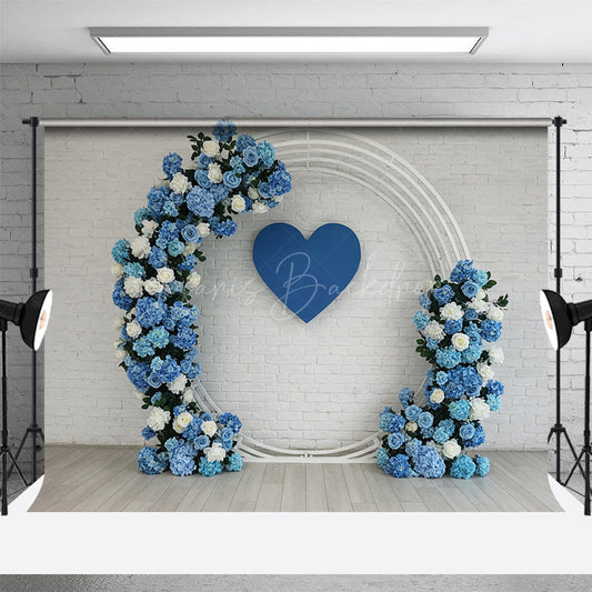Lofaris Elegant Blue Floral Hearts Wall Wedding Backdrop