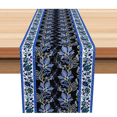 Lofaris Elegant Blue Floral Table Runner with Paisley Border Ethnic Botanical Design for Dining Decor